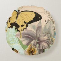Vintage Postcard with Butterflies and Flowers