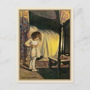 Vintage Postcard with Cute Girl Illustration