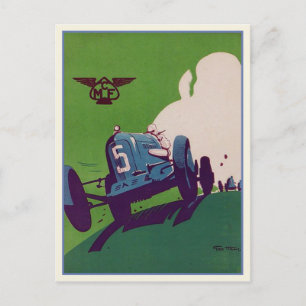 Vintage Postcard With Old Racing Car