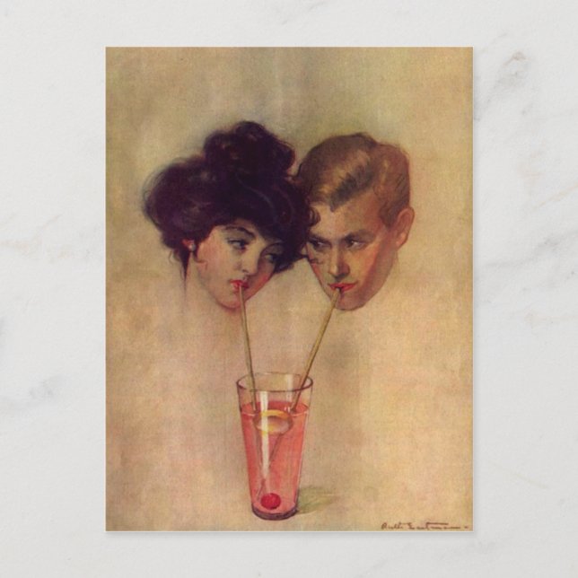 Vintage Postcard With Refreshing Young Couple (Front)