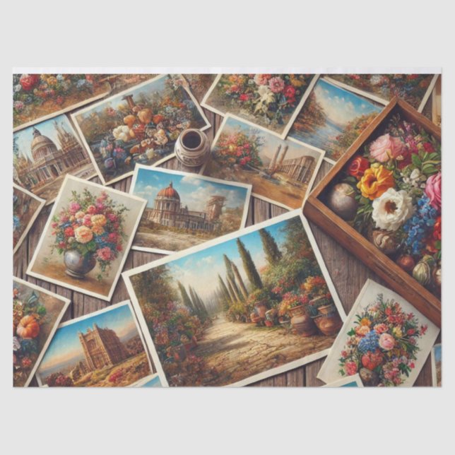 Vintage Postcards Decoupage Craft Tissue Paper (Front)