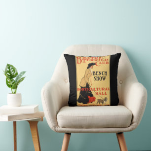 Vintage Poster Boston Terrier Club Bench Show Cushion