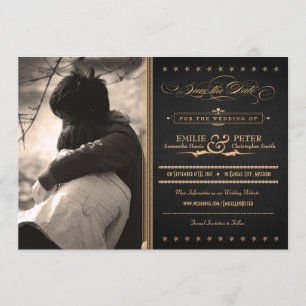 Vintage Poster Charcoal & Gold Photo Save the Date