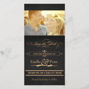Vintage Poster Charcoal & Gold Save the Date