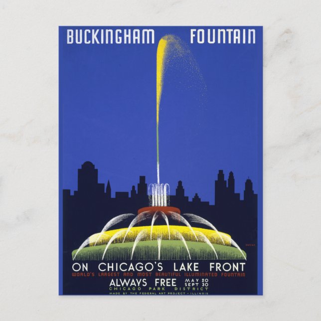 Vintage Poster, Chicago’s Buckingham Fountain, DIY Postcard (Front)