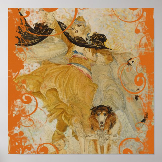 Vintage Poster Collie Dog and Fashion Diva (Front)