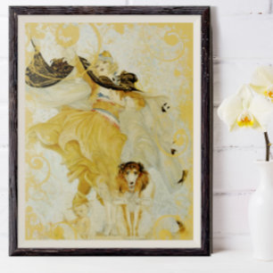 Vintage Poster Collie Dog and Fashion Diva