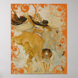 Vintage Poster Collie Dog and Fashion Diva
