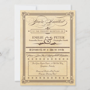 Vintage Poster Cream, Brown Reception Only Wedding