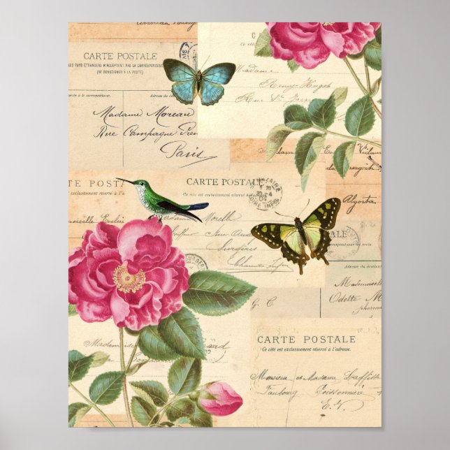 Vintage poster elegant with roses and butterflies (Front)