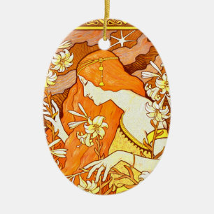 Vintage Poster French Magazine Art Nouveau Woman Ceramic Tree Decoration