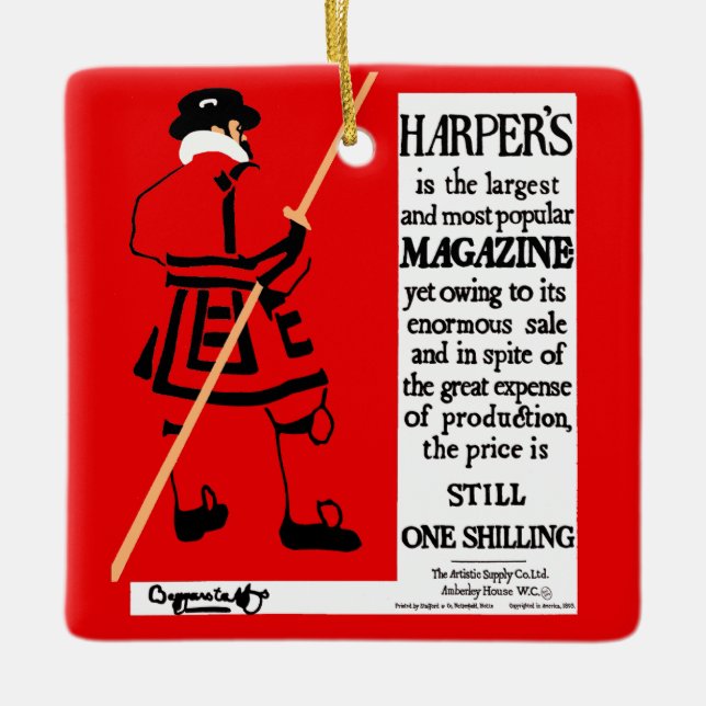 Vintage Poster Harper's Magazine Beefeater Ceramic Ornament (Front)