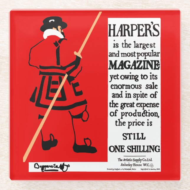 Vintage Poster Harper's Magazine Beefeater Glass Coaster (Front)