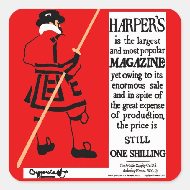 Vintage Poster Harper's Magazine Beefeater Square Sticker (Front)
