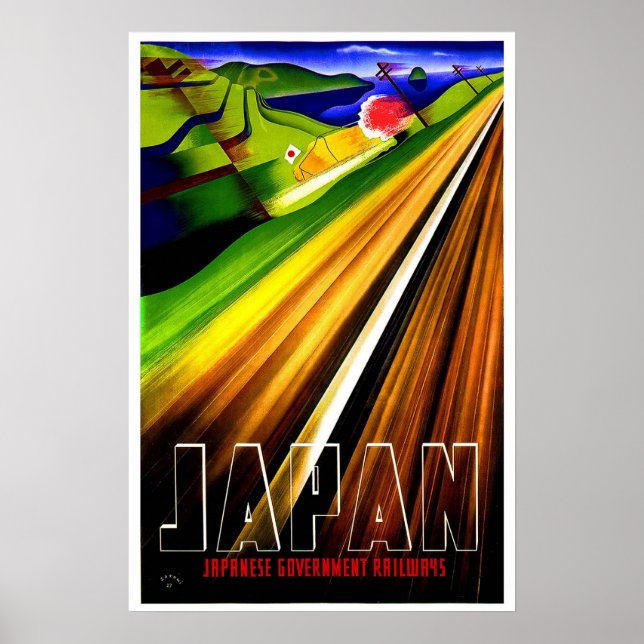 Vintage Poster Japan Railways Travel Train (Front)