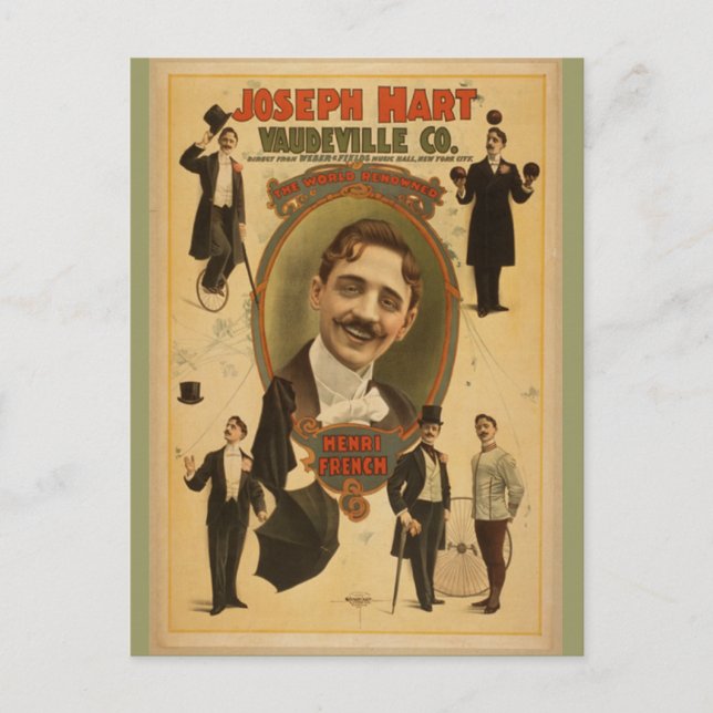Vintage Poster - Joseph Hart Vaudeville Co - 1899 Postcard (Front)