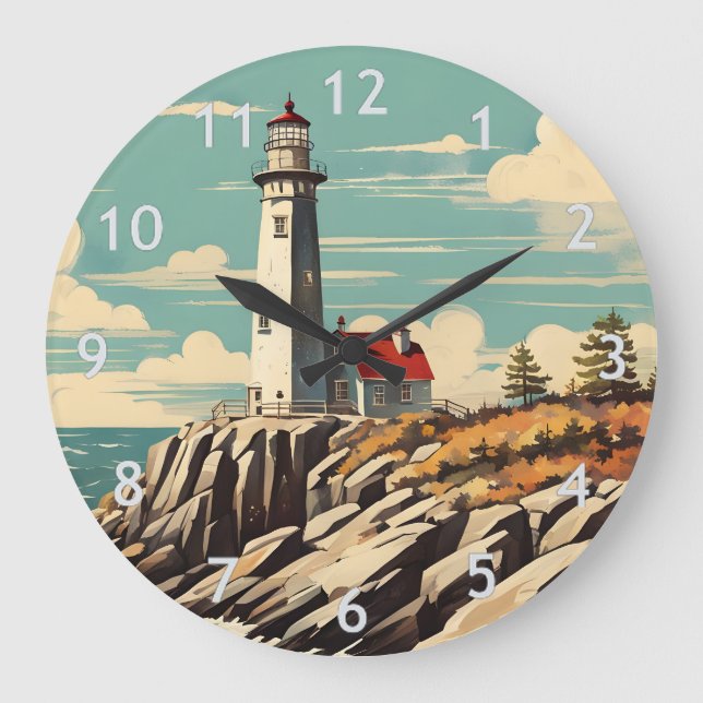 Vintage Poster Lighthouse Large Clock (Front)