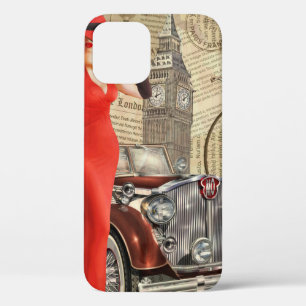 Vintage poster London torn newspaper background. iPhone 12 Case