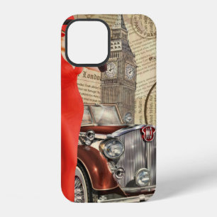Vintage poster London torn newspaper background. iPhone 12 Case