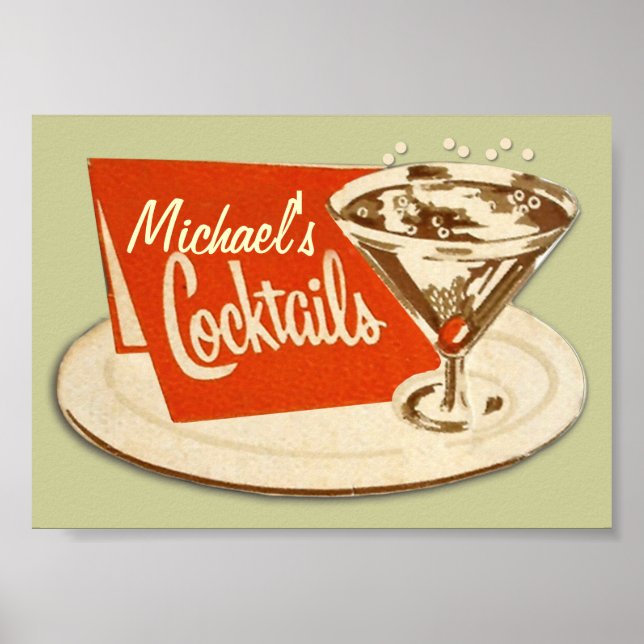 Vintage Poster, Martini Glass Cocktails Poster (Front)