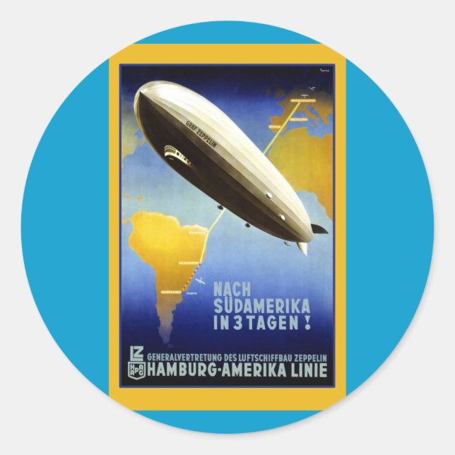 Vintage Poster of a Dirigible Classic Round Sticker (Front)