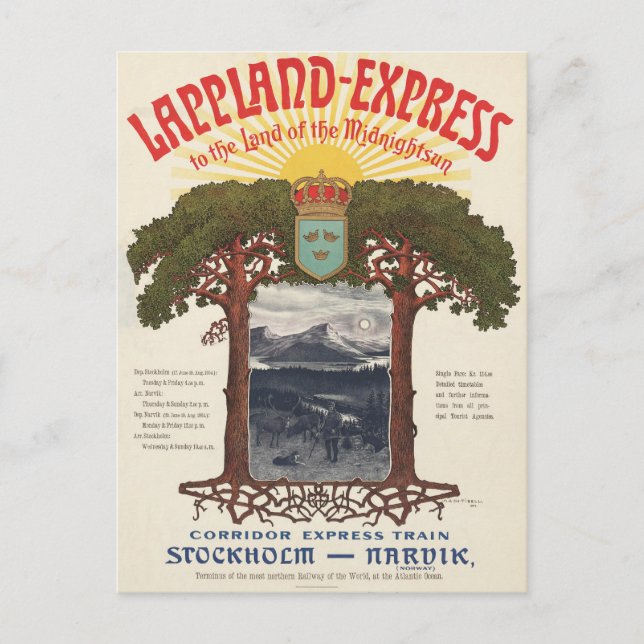 Vintage Poster Of The Lappland-Express Train Postcard (Front)