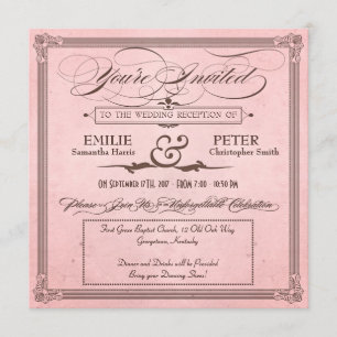 Vintage Poster Pink & Brown Reception Only Invitation