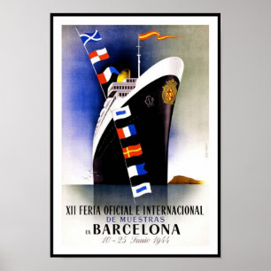 Vintage Poster Print Barcelona Spain Ship