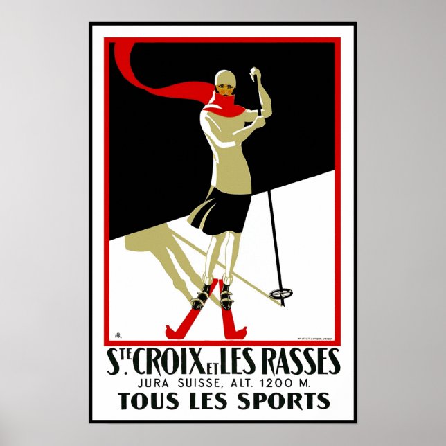 Vintage Poster Print Ste Croix Skiing (Front)