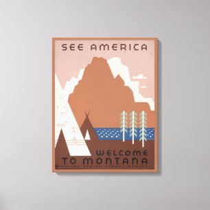 Vintage Poster Promoting Travel To Montana. 2 Canvas Print