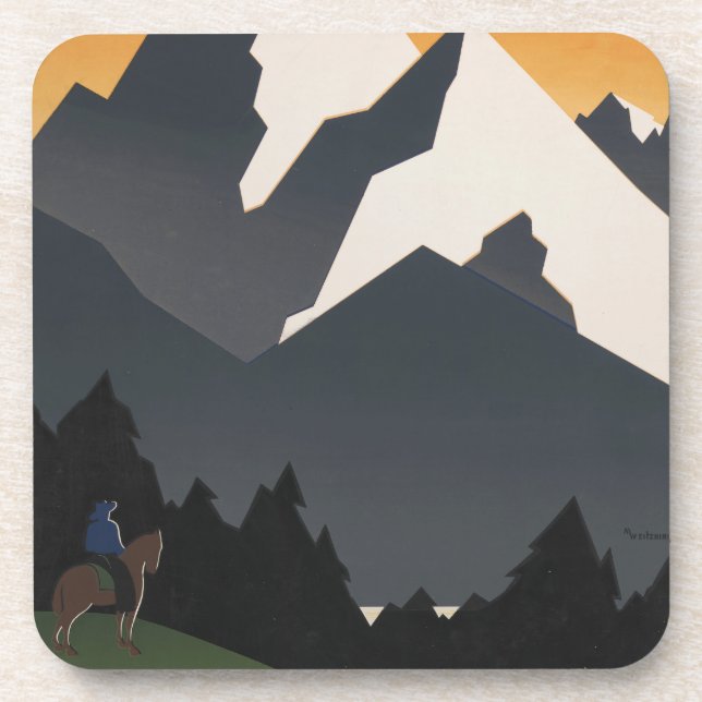 Vintage Poster Promoting Travel To Montana. Coaster (Front)