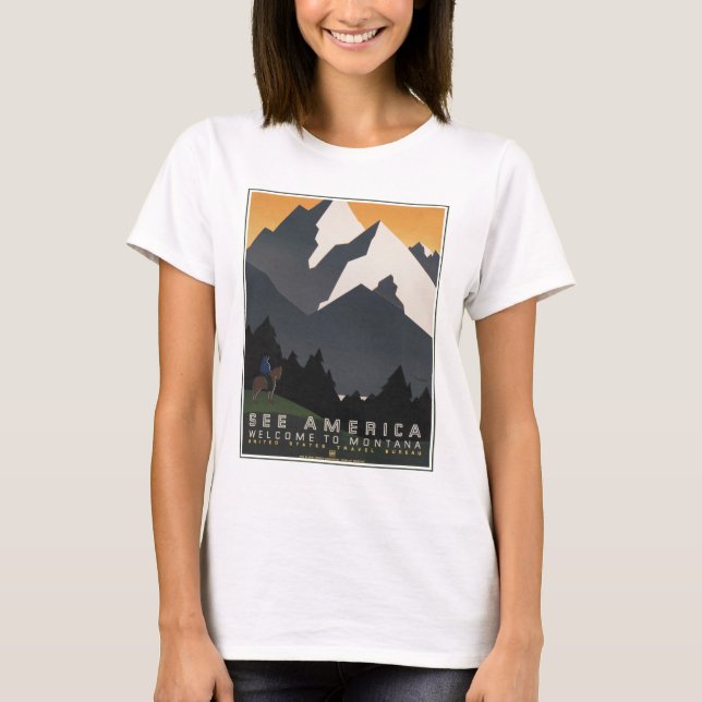Vintage Poster Promoting Travel To Montana. T-Shirt (Front)