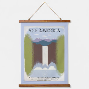 Vintage Poster Promoting Travel To National Parks. Hanging Tapestry