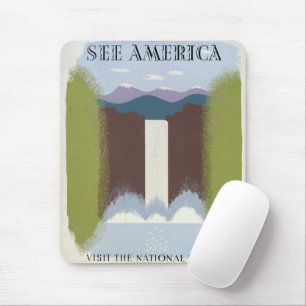 Vintage Poster Promoting Travel To National Parks. Mouse Mat