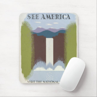 Vintage Poster Promoting Travel To National Parks. Mouse Mat