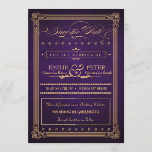 Vintage Poster Purple & Gold Save the Date