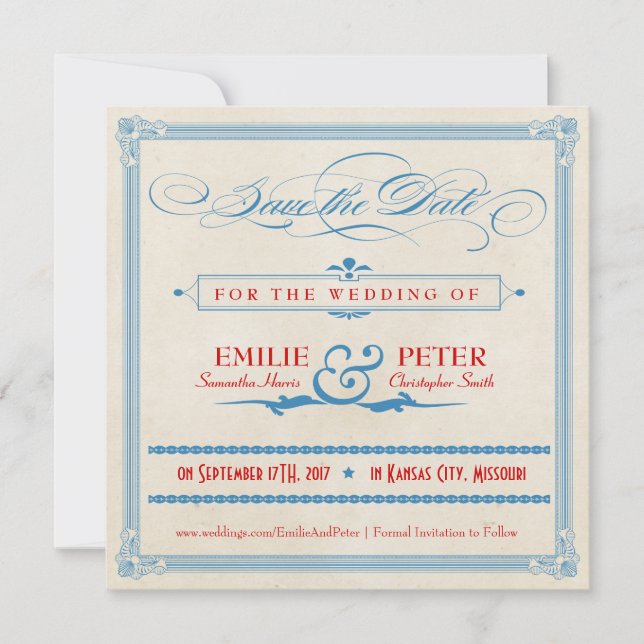 Vintage Poster Red, White & Blue Save the Date (Front)