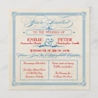 Vintage Poster Red, White & Blue Square Wedding
