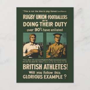 Vintage Poster: Rugby players call for duty Postcard