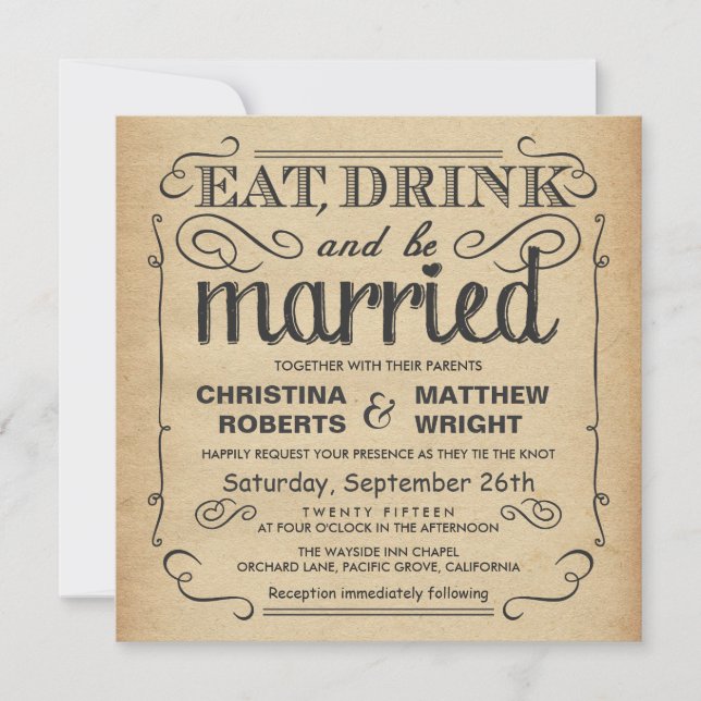 Vintage Poster Rustic Wedding - Square Invitation (Front)