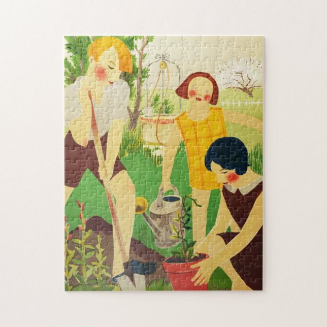Vintage Poster Schoolchildren Gardening  Jigsaw Puzzle (Vertical)