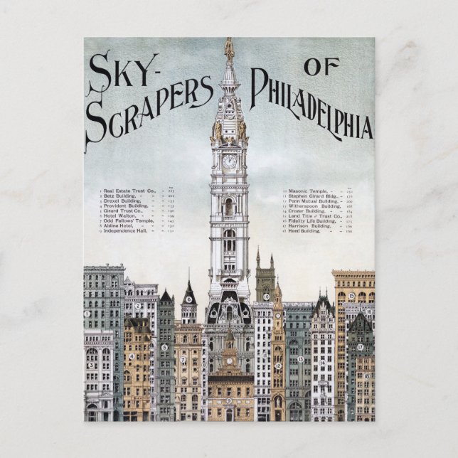 Vintage Poster - Sky Scrapers of Philadelphia Postcard (Front)