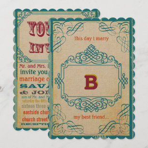 Vintage Poster Style Aqua Orange Cranberry Yellow Invitation