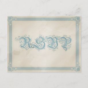 Vintage Poster Style Brown & Blue RSVP Postcard