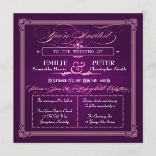 Vintage Poster Style Purple Wedding Invitations