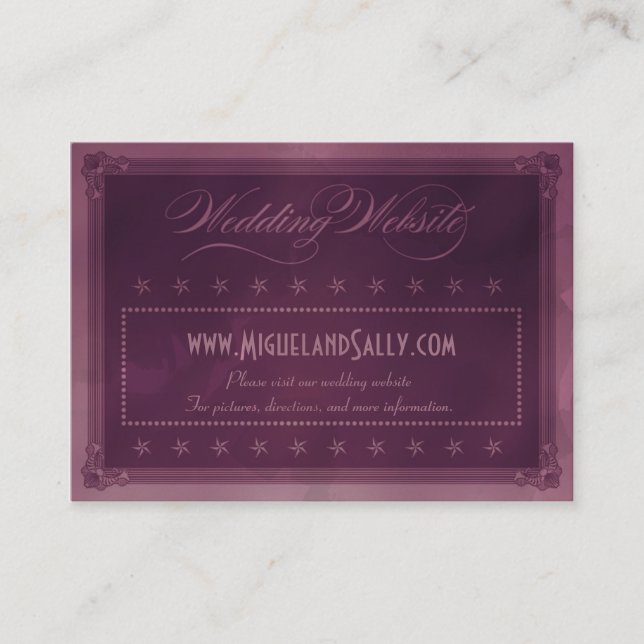 Vintage Poster Style Purple Wedding Website Enclosure Card (Front)