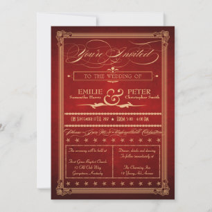 Vintage Poster Style Red Wedding, Directions, RSVP Invitation