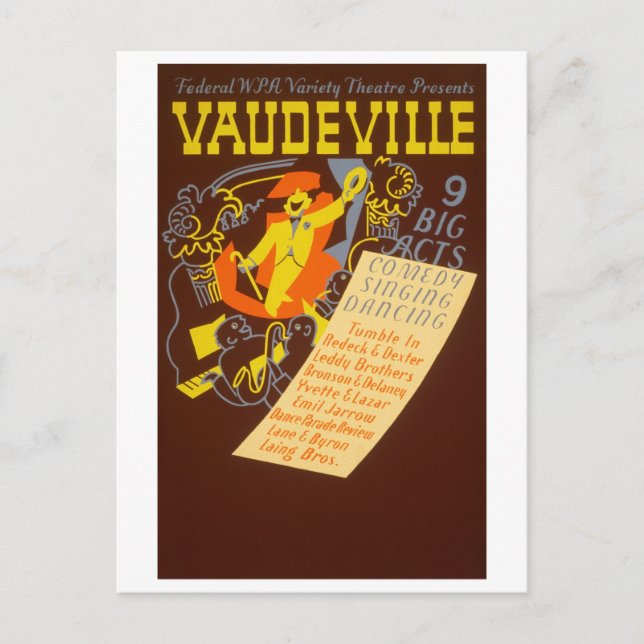 Vintage Poster Vaudeville Illustration Postcard (Front)