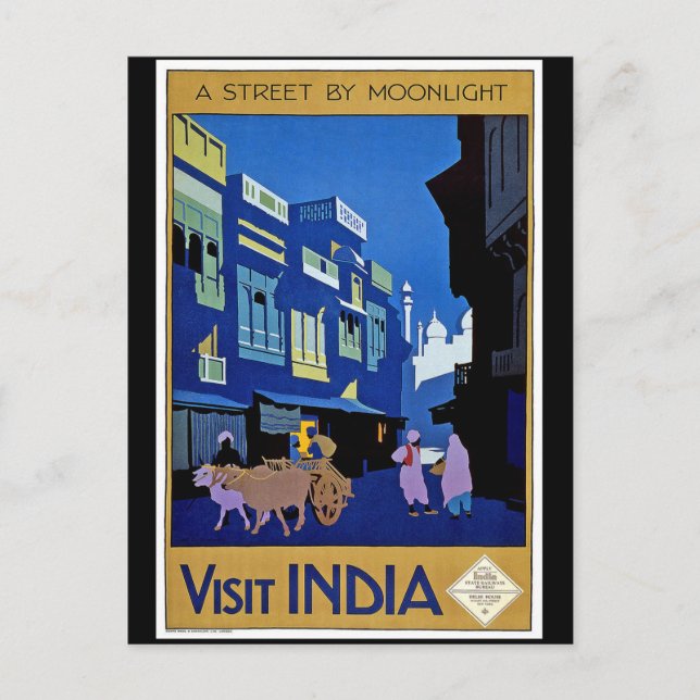 Vintage poster, Visit India, Postcard (Front)