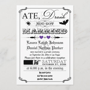 Vintage Poster Wedding Invite - Halloween, Purple